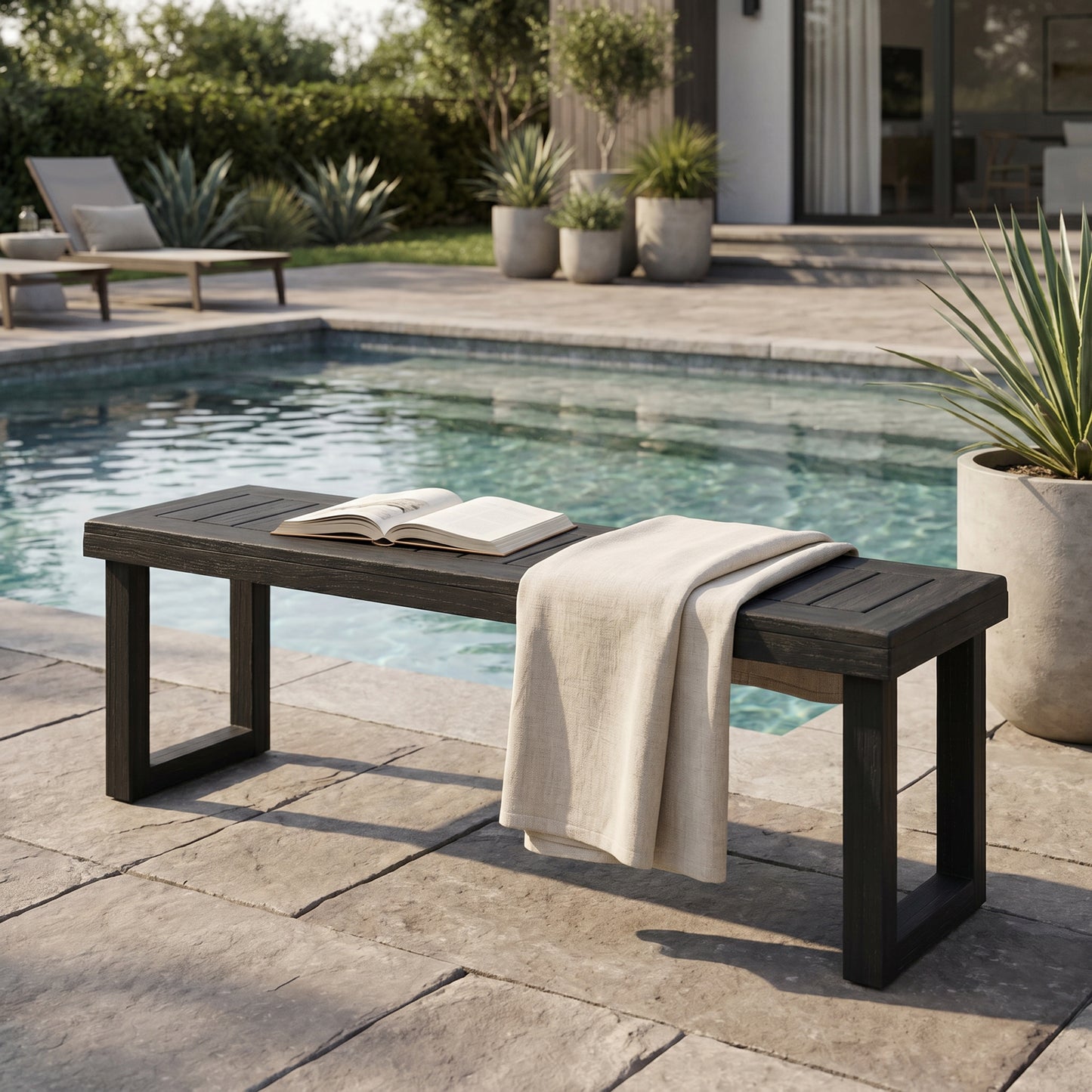 Outdoor Acacia Wood Dining Bench,Dark Grey image 1
