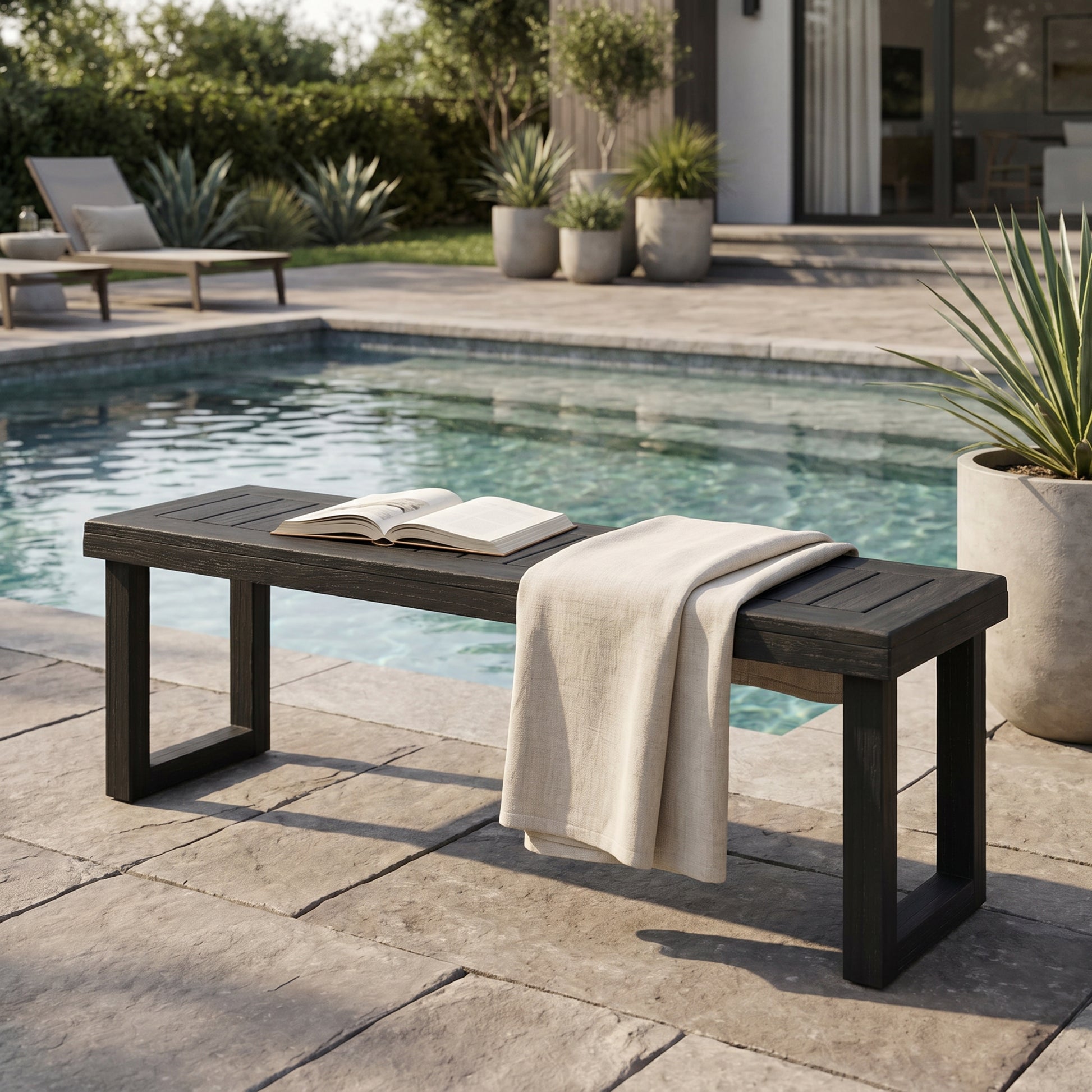 Outdoor Acacia Wood Dining Bench,Dark Grey image 1