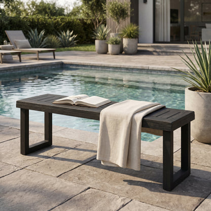 Outdoor Acacia Wood Dining Bench,Dark Grey image 1