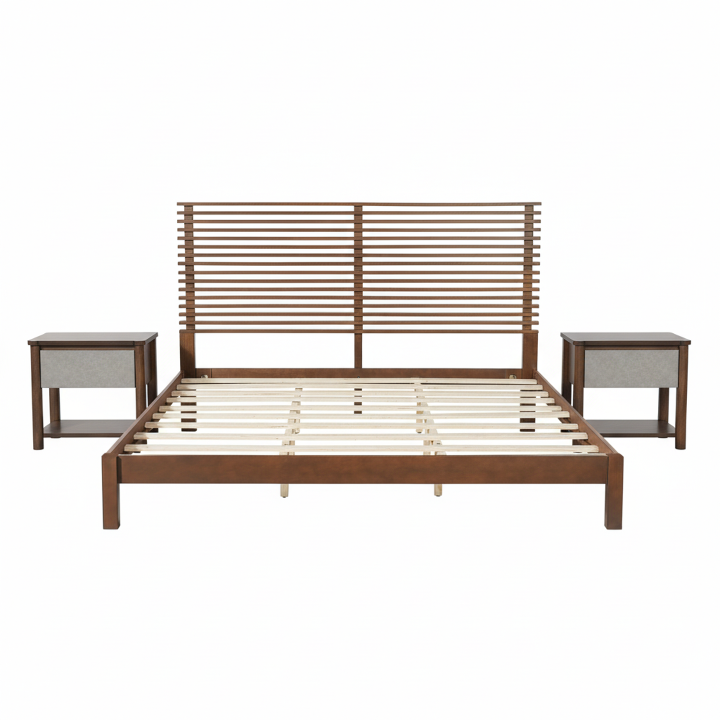 Premium Solid Wood King Size Bed Frame with Headboard, -Walnut Color, 600lbs Capacity, for Modern Bedroom,No Box Spring Needed, Fits All Mattresses image 6