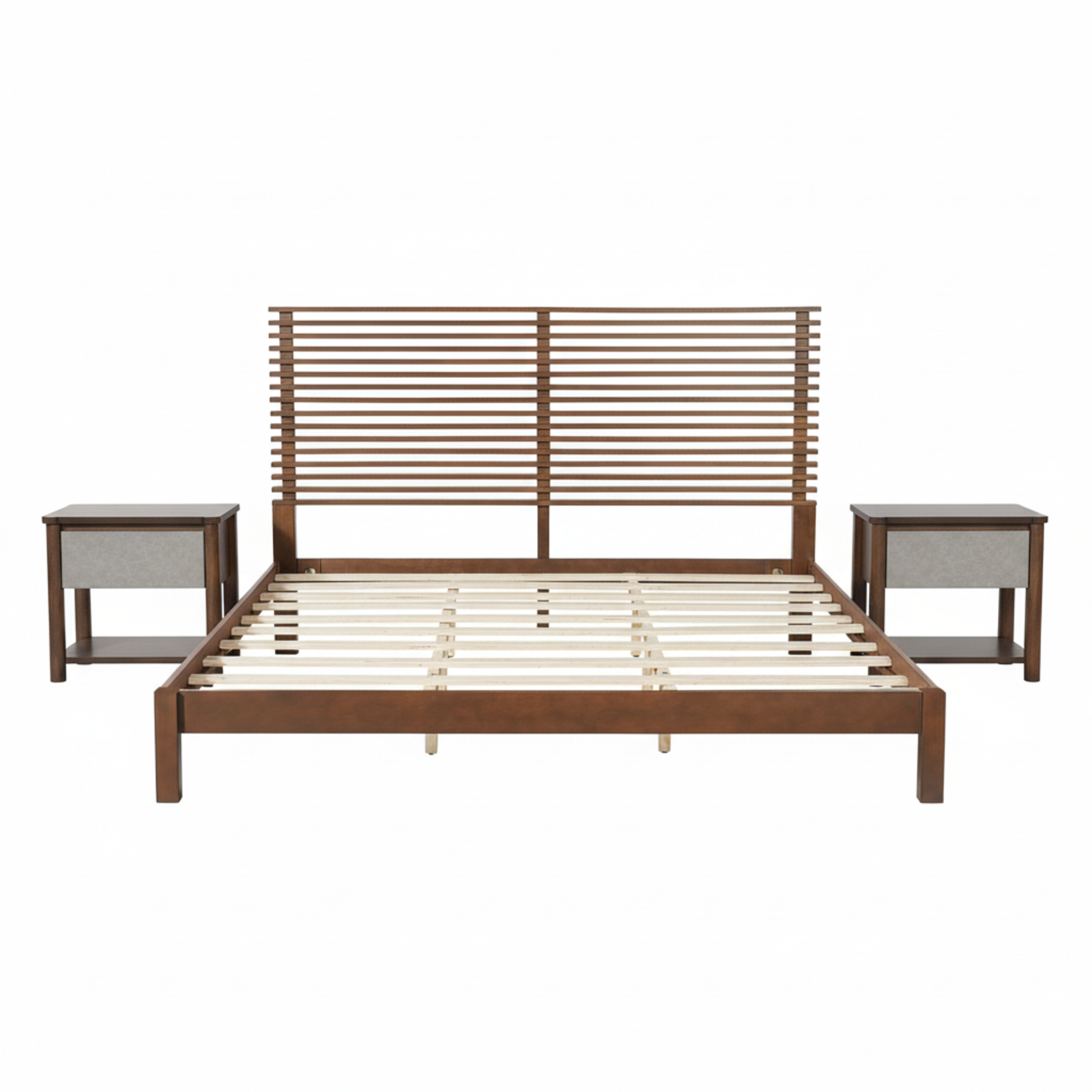 Premium Solid Wood King Size Bed Frame with Headboard, -Walnut Color, 600lbs Capacity, for Modern Bedroom,No Box Spring Needed, Fits All Mattresses image 6