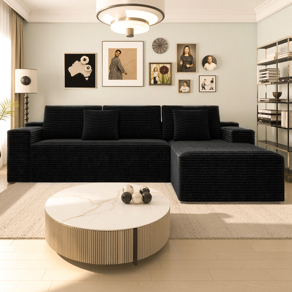104.3*68.9"Modular sectional sofa seat,Upholstered compressed couch for living room,Bedroom,Apartment,No assembly required,2PC free combination,Plush corduroy fabric,BLACK image 5