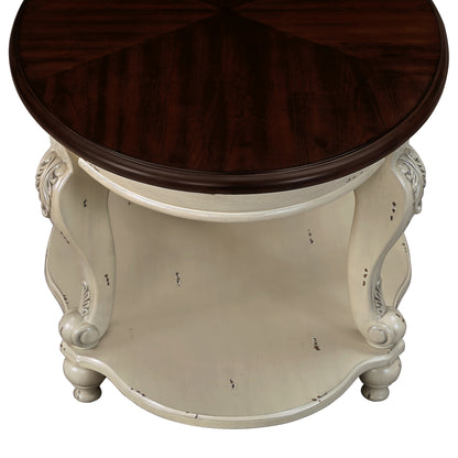 22'' Two Tone Round End Table,Solid Wood Sofa Side Table with Shelf,Living Room Corner Table Easy Assemble,Beige and Espresso Top image 9