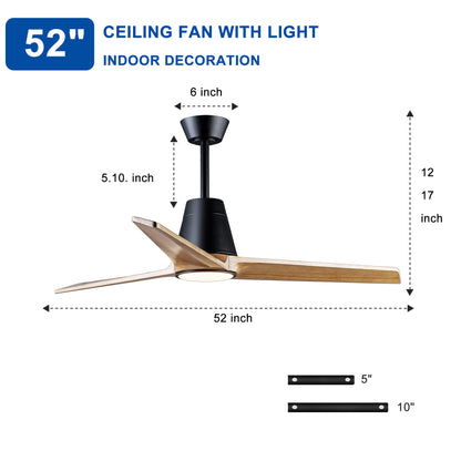 52 inch Decorative Ceiling Fan with Lights,3 Solid Wood Blade, Remote Control, 3CCT Dimmable LED, Timer, 6-Speed Reversible Motor Use for Living Room or Patio image 9