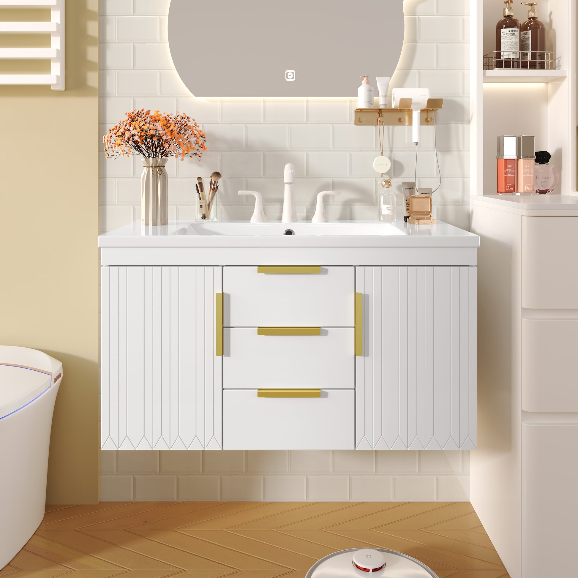 36'' Wall Mounted Bathroom Vanity, Floating Bathroom Storage Cabinet with 2 Drawers, Solid Wood Bathroom Cabinet (Same as N710S236003K) image 1