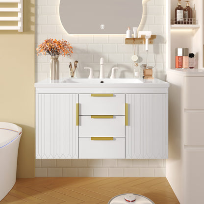 36'' Wall Mounted Bathroom Vanity, Floating Bathroom Storage Cabinet with 2 Drawers, Solid Wood Bathroom Cabinet (Same as N710S236003K) image 1