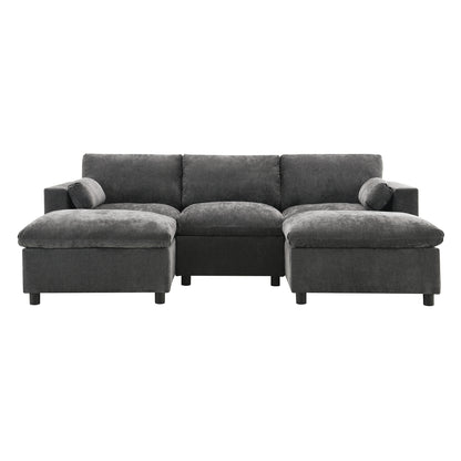 [NEW SKU of N723S7723E]84.5'' Modular Sectional Sofa with Storage Pockets, 5 Seat U Shaped Chenille Couch Set with Pillows, Free Combination Modern Cloud Sofa with Movable Ottoman image 8