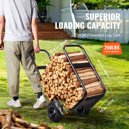 Firewood Log Cart, 250 lbs Load Capacity, Outdoor and Indoor Wood Rack Storage Mover with Pneumatic Rubber Wheels, Heavy Duty Steel Dolly Hauler, Firewood Carrier for Fireplace, Fire Pit, Black image 5