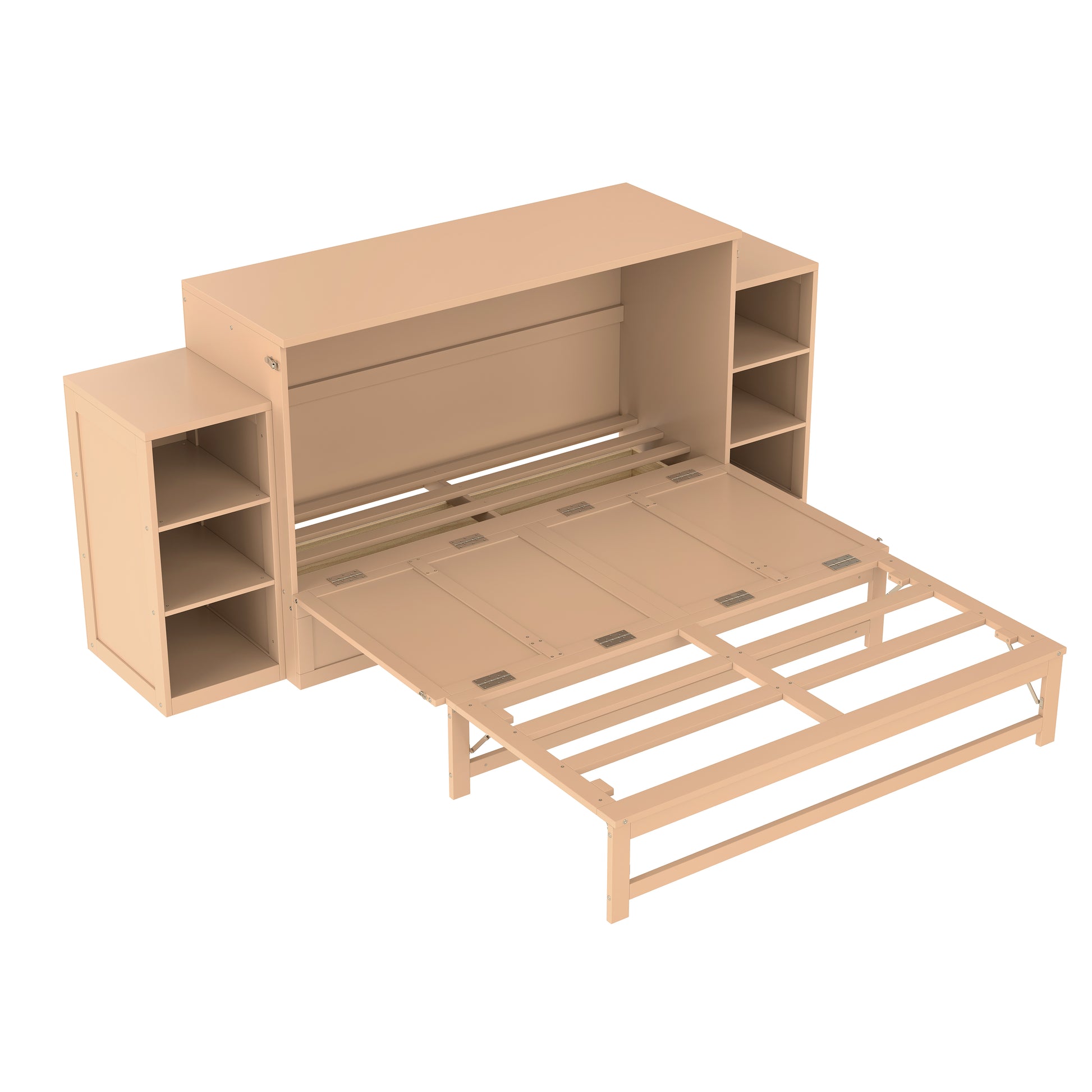 Queen size Murphy bed with spacious storage drawers and shelves, Ideal for guest rooms or compact bedrooms,Golden image 10