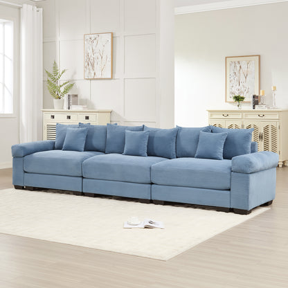 130" Oversized Cloud Modular Sectional Couch,Premium Corduroy 3-Seater Sofa Extra-Thick Armrests Good Resilience Cushion Ergonomic Design,Easy Assembly Suitable For Living Rooms Studies,Blue image 2