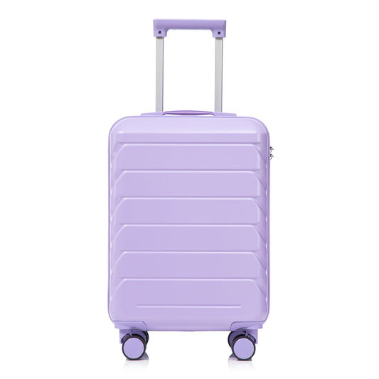 20 Inch ABS Hard Shell Checked Luggage - Blue+Purple Front View with Spinner Wheels