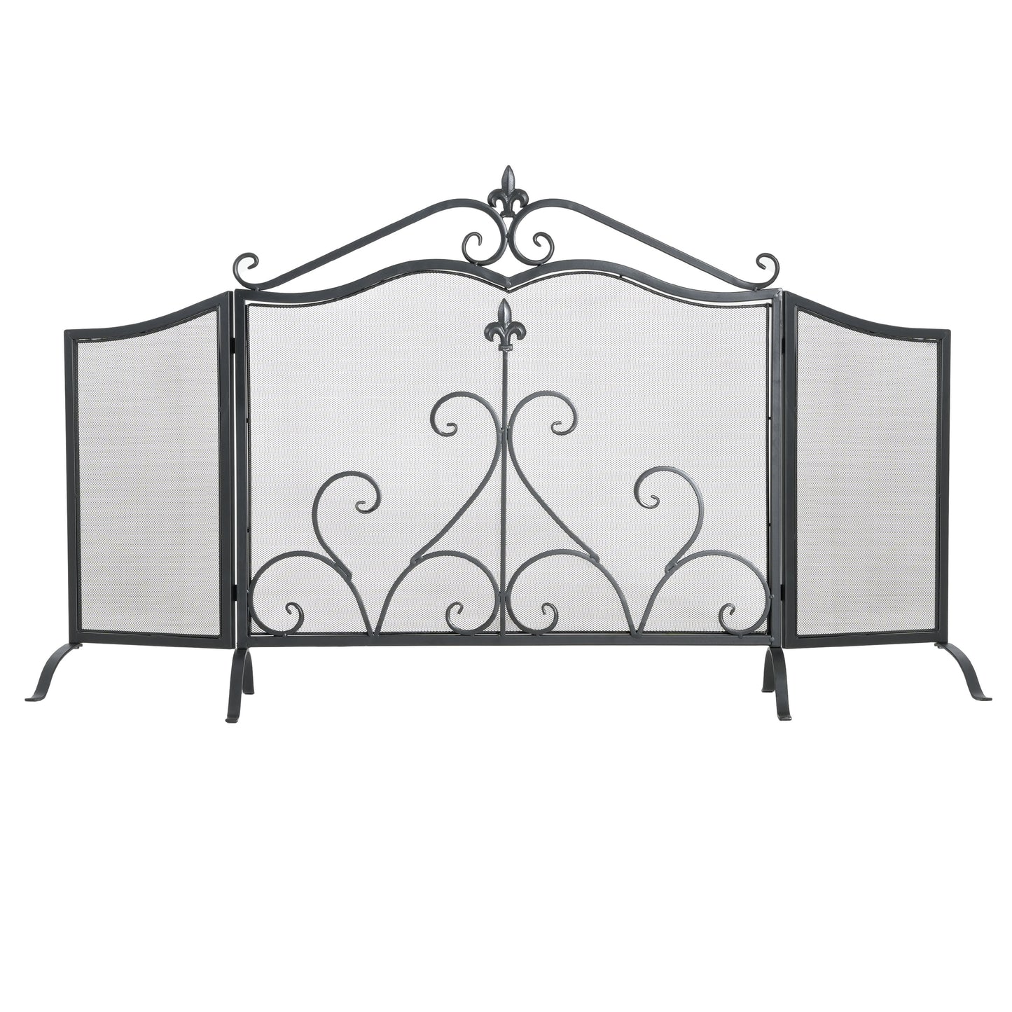 Onyx 3-Panel Iron Fireplace Screen 54" x 31.5", Black Finish image 6