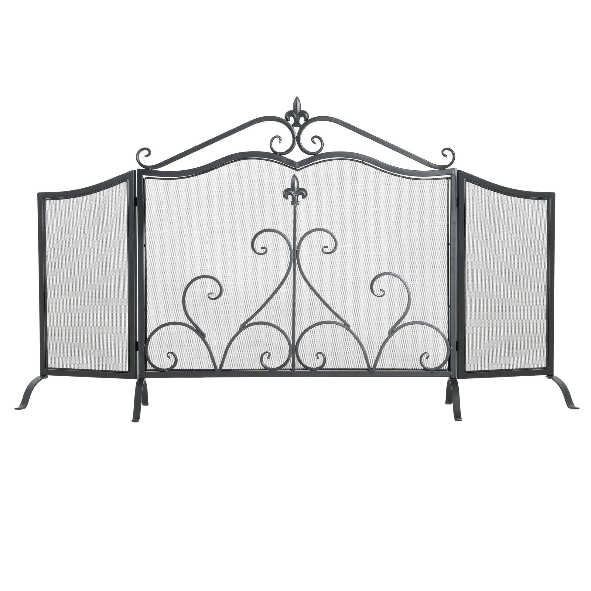 Onyx 3-Panel Iron Fireplace Screen 54" x 31.5", Black Finish image 6