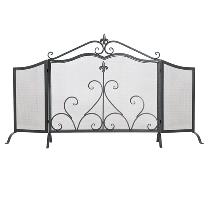 Onyx 3-Panel Iron Fireplace Screen 54" x 31.5", Black Finish image 6
