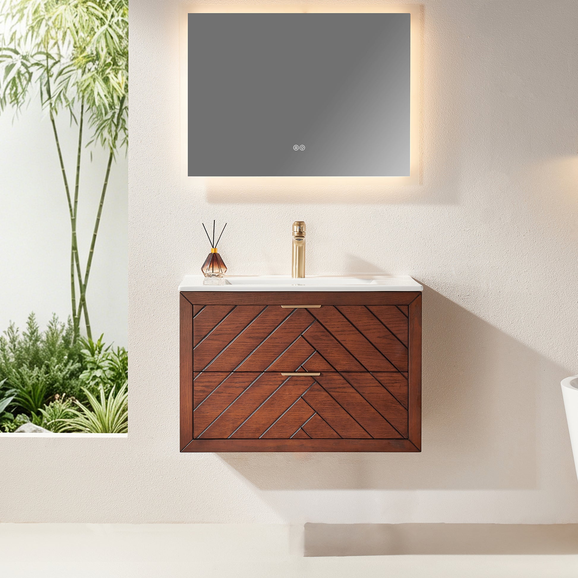 30" Pre-Assembled Wall Mounted & Floating Single Vanity Cabinet with 1-Hole Ceramic Top(Old SKU W1826P343433) image 1