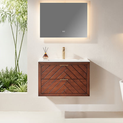 30" Pre-Assembled Wall Mounted & Floating Single Vanity Cabinet with 1-Hole Ceramic Top(Old SKU W1826P343433) image 1