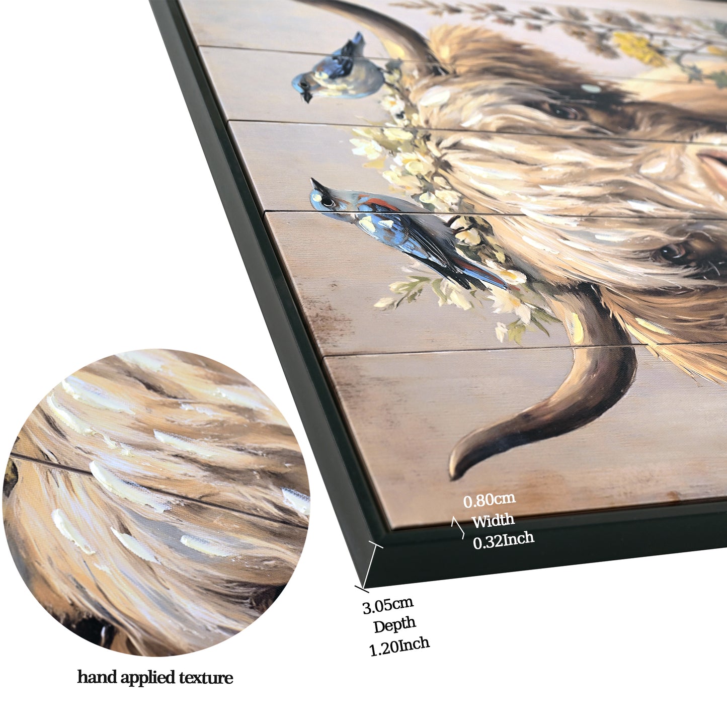 Farmhouse Highland Cow Wall Decor in Neutral colour: Rustic Cow and Chrysanthemum picture Canvas Art Print, Gift for Bathroom or Kitchen, Ideal Animal Artwork for Living Room 24*24INCH image 4