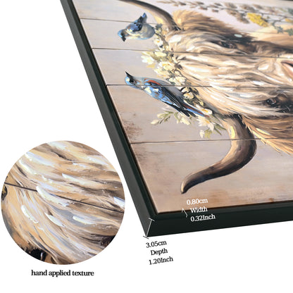 Farmhouse Highland Cow Wall Decor in Neutral colour: Rustic Cow and Chrysanthemum picture Canvas Art Print, Gift for Bathroom or Kitchen, Ideal Animal Artwork for Living Room 24*24INCH image 4