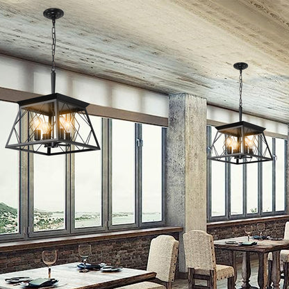 16" Black Industrial 4-Light Pendant Chandelier, Modern Metal Cage Design, Adjustable Hanging Light for Dining Room, Kitchen, Living Room (No Bulbs) image 5