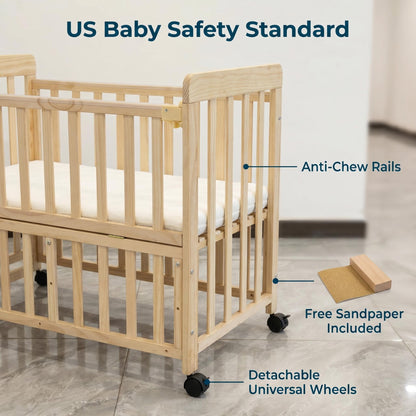 Baby Bassinets Bedside Sleeper - Portable Pine Wood Bedside Bassinet,3 Heights Small Mini Crib with Mattress 1.97 - 2.2in,Space-Saving Design Baby Crib for Newborns 0-36 Months image 11