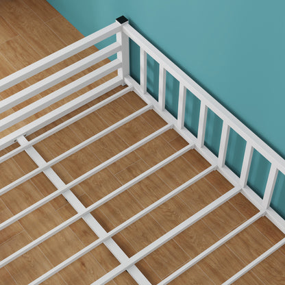 Full Size Floor Bed, Low Profile Metal Platform with Heavy Duty Guardrails, No Box Spring Needed, White image 10