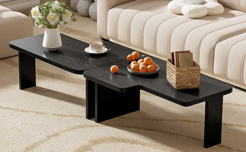U-Can Modern Minimalist Coffee Table Set, Rectangle Coffee Table with Splicing Design, Multifunctional Combination Table for Living Room image 4