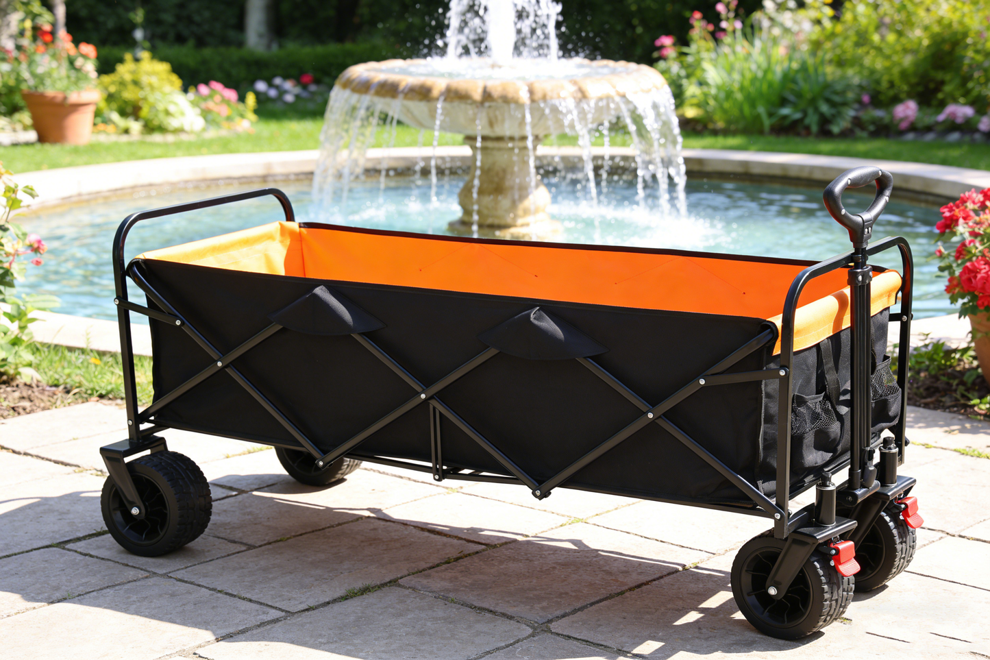 Big large capacity Folding cart Extra Long Extender Wagon Cart Folding Wagon Garden Shopping Beach Cart (black + orange) image 3