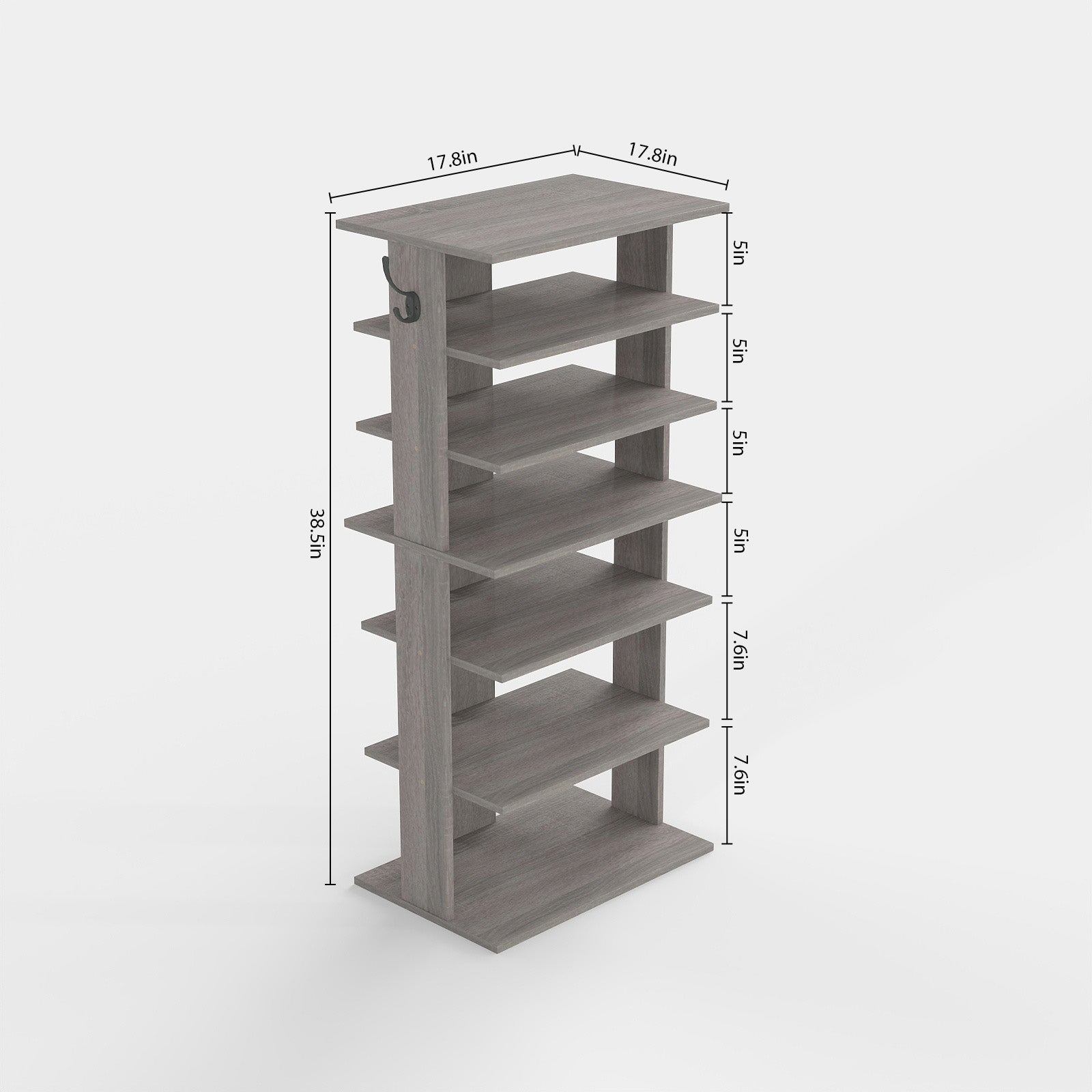 Shoe Rack,7 Tier Shoe Storage Organizer with Hooks, Entryway Shoe Tower,12-14Pairs Shoes,Vertical Shoe Organizer,Vertical Shoe Organizer,Easy Assemble,Saving Space,Rustic Gray image 11