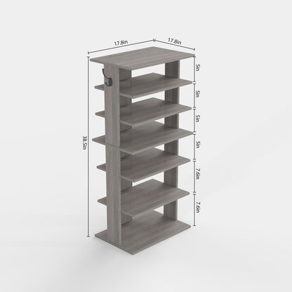 Shoe Rack,7 Tier Shoe Storage Organizer with Hooks, Entryway Shoe Tower,12-14Pairs Shoes,Vertical Shoe Organizer,Vertical Shoe Organizer,Easy Assemble,Saving Space,Rustic Gray image 11
