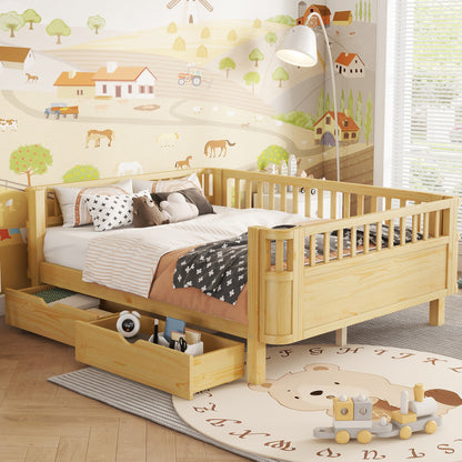 Full Size Wood Platform Bed for Kids, Wood Low Profile Full Bed with Rails for Girls and Boys, Natural (Patented Design),Old SKU W2593P409119 Expect Arrival Date 2026/7/10 image 1