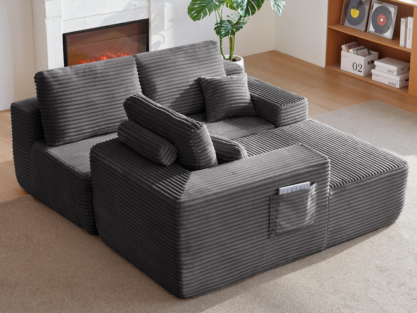 104" Cloud Sectional Sofa with L-Shape Chaise and Side Pockets, Modern Modular Design, Deep Seating, Upholstered Couch for Living Room/Bedroom, No Assembly Required (Plush Fabric), Grey, Left-facing image 4