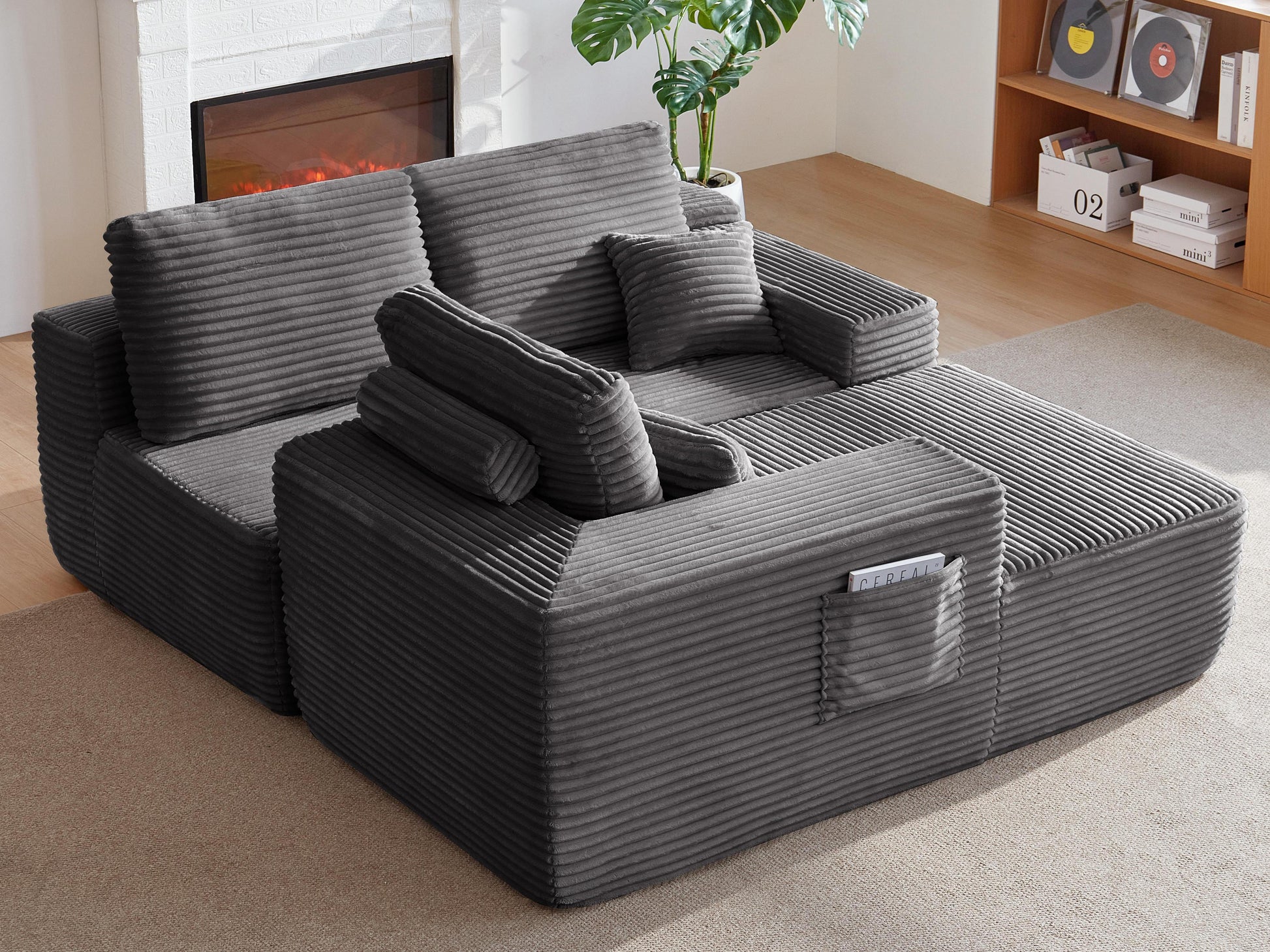 104" Cloud Sectional Sofa with L-Shape Chaise and Side Pockets, Modern Modular Design, Deep Seating, Upholstered Couch for Living Room/Bedroom, No Assembly Required (Plush Fabric), Grey, Left-facing image 4