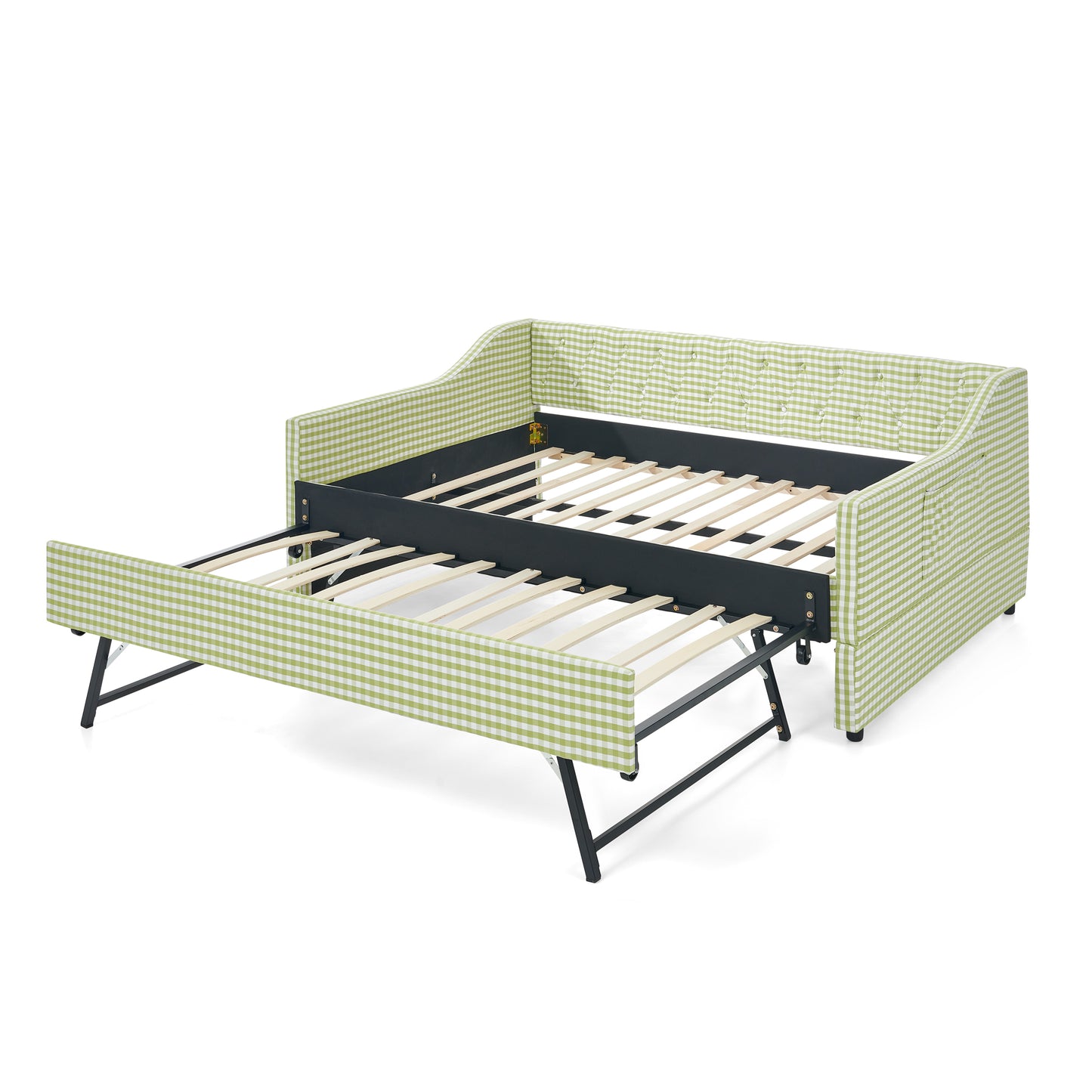 Full‑Size Daybed,Upholstered Convertible Daybed with Tufted Button Backrest, 3‑in‑1 Versatile Sofa Bed with Pull‑Out Trundle & Side Storage, Perfect for Compact Living-Green image 11