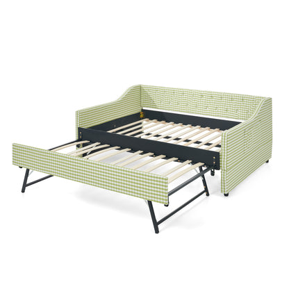 Full‑Size Daybed,Upholstered Convertible Daybed with Tufted Button Backrest, 3‑in‑1 Versatile Sofa Bed with Pull‑Out Trundle & Side Storage, Perfect for Compact Living-Green image 11