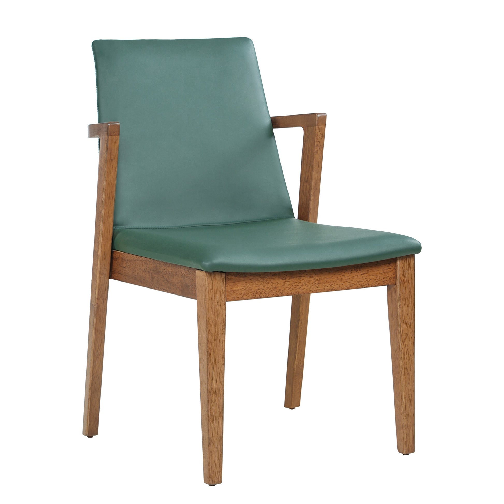 Mid-Century Modern Dining Chairs Set of 2 - Green PU Upholstered Armchairs with Walnut Color Rubber Wood Frame, 250lbs Capacity for Kitchen & Dining Room image 7