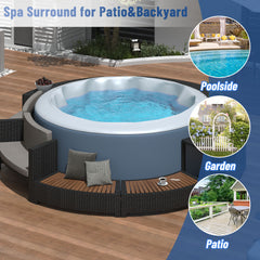 Spa Surround Spa Frame Patio Rattan Sofa Set with Storage Spaces, Mini Sofa and Comfortable Cushion for  Patio,Backyard, Grey
