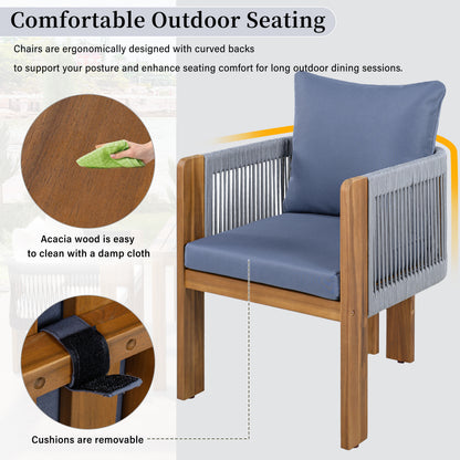 U_STYLE Luxury 5-Piece Outdoor Patio Dining Set for 4, Solid Acacia Wood Dinning Set with Rope Woven Chairs,Farmhouse Dining Furniture Set for Garden, Backyard, Poolside image 9