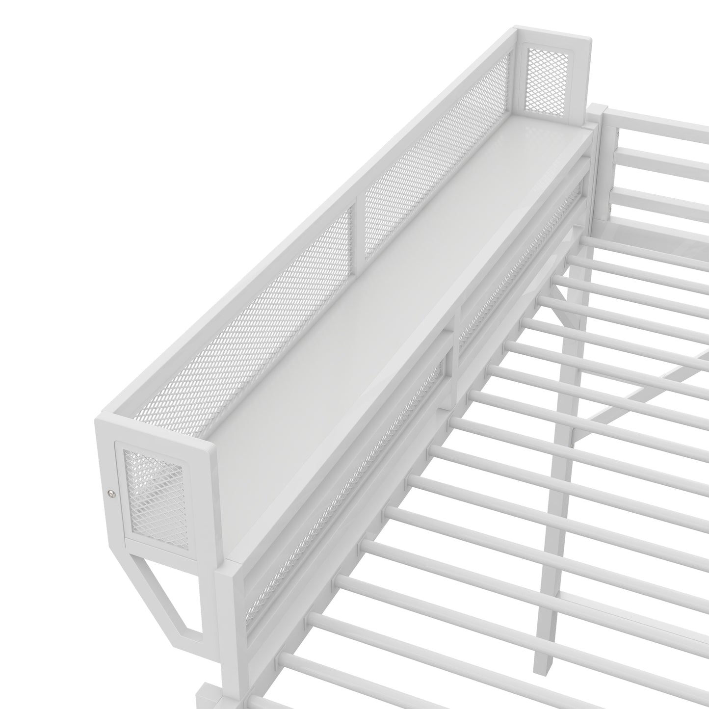 Queen Size Loft Bed with Ladder, Metal Queen Loft Bed with Storage Shelves, High Loft Bed for Kids Teens, White(Expect Arrival Date 2025/12/3 Old SKU W2580P351278) image 11