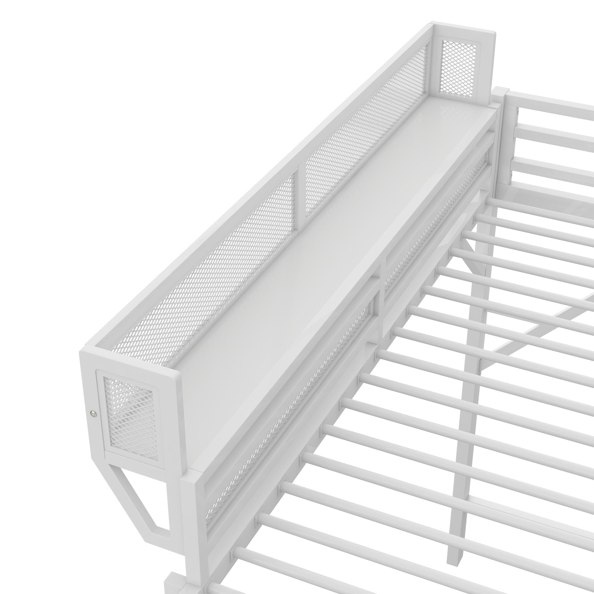 Queen Size Loft Bed with Ladder, Metal Queen Loft Bed with Storage Shelves, High Loft Bed for Kids Teens, White(Expect Arrival Date 2025/12/3 Old SKU W2580P351278) image 11