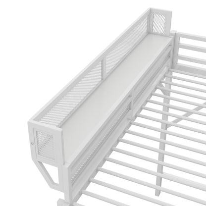 Queen Size Loft Bed with Ladder, Metal Queen Loft Bed with Storage Shelves, High Loft Bed for Kids Teens, White(Expect Arrival Date 2025/12/3 Old SKU W2580P351278) image 11