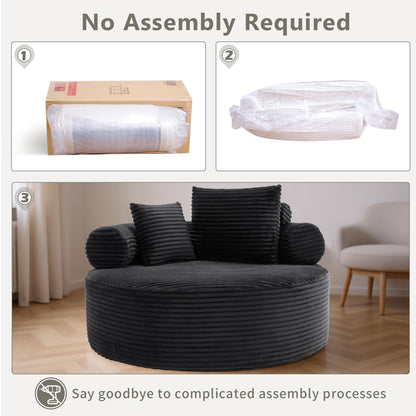 Round Sofa Bed with Memory Foam Sectional Couches for Living Room, Cloud Couch with three pillows, Black image 5