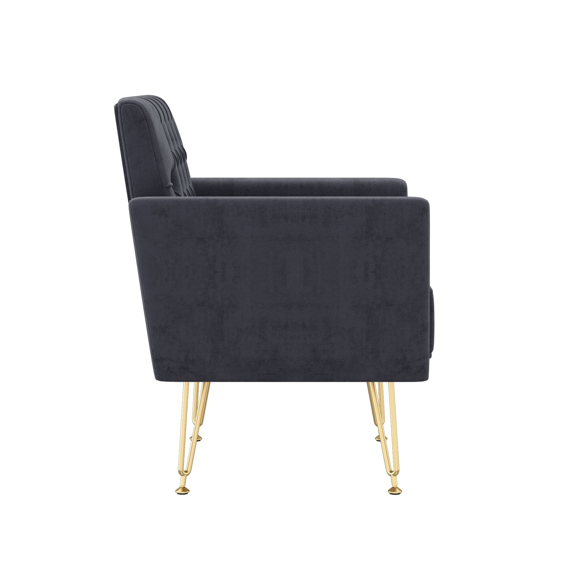 Velvet Armchair Single Sofa Modern Tufted Upholstered Side Reading Chairs with Arm and Gold Metal Leg for Living Room Bedroom (Black) image 5