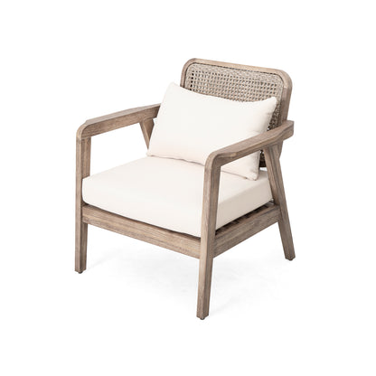 Outdoor Acacia Wood Patio Club Chair, Patio Furniture,Waterproof Thick Cushion Deep Seating for Porch, Garden, Backyard, Balcony, Weight Capacity 400lbs, Light Brown finish, Cream cushion image 8