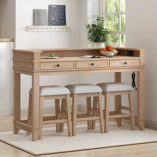TREXM 4-Piece Dining Table Set with 3 Storage Drawers - Retro Kitchen Set for Small Spaces - Front View