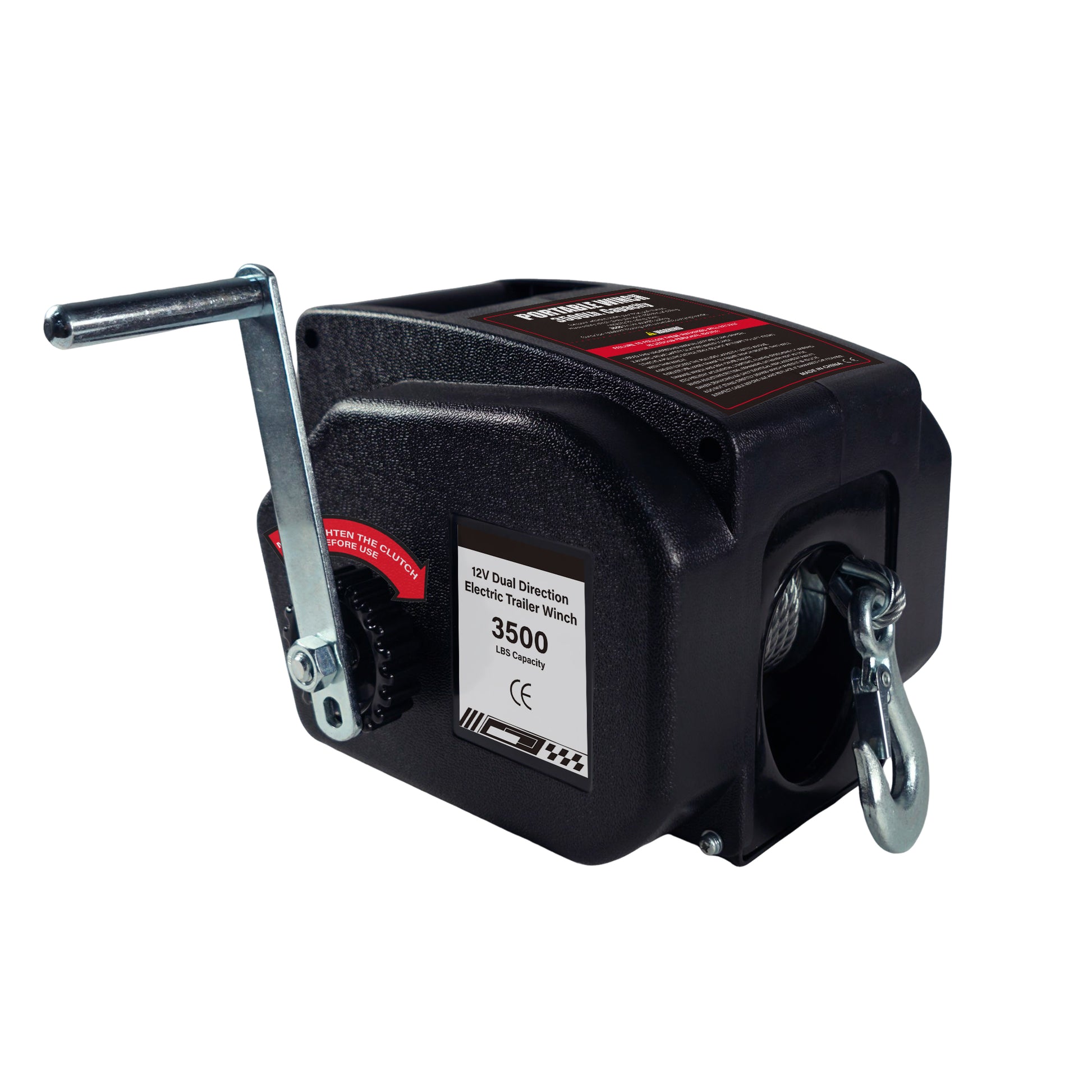 3500 lbs Electric Winch, 12V DC Portable Trailer & Boat Winch with Wireless Remote & Manual Crank, Waterproof Reversible In/Out Power Recovery Kit for Cars, Trucks, Marine - Black image 1