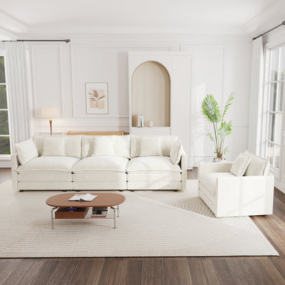 Sofa Set of 2 Chenille Couch, 2+3 Seater Sofa Set Deep Seat Sofa, Modern Sofa Set for Living Room, White Chenille image 2