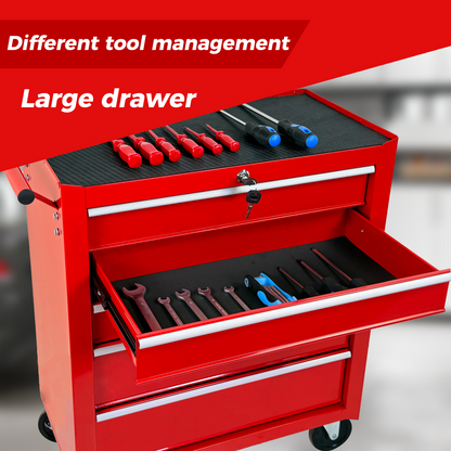5-Drawer Rolling Tool Chest w/Lock & Key, Tool Storage Cabinet with Wheels, Top Cushion & Drawer Liners, Tool Organizer Box for Garage, Warehouse & Repair Shop-RED image 6