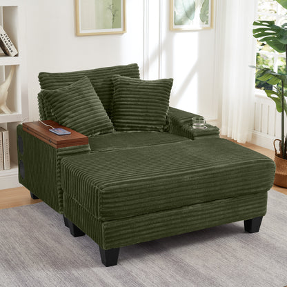 Fluffy Corduroy Storage Armrest Sofa,Single Versatile Seat with Ottoman,Cup Holder,Bluetooth Speaker,USB Ports,180°Rotating Table Board,For Living Room,Bedroom and Apartment image 12