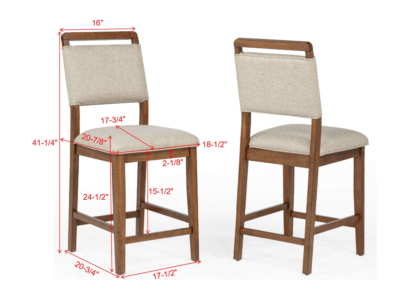2pc Counter Height Chair Stool Fabric Upholstered with Plush Rich Wood Brown Finish Wood Frame Dining Room Wooden Furniture image 4