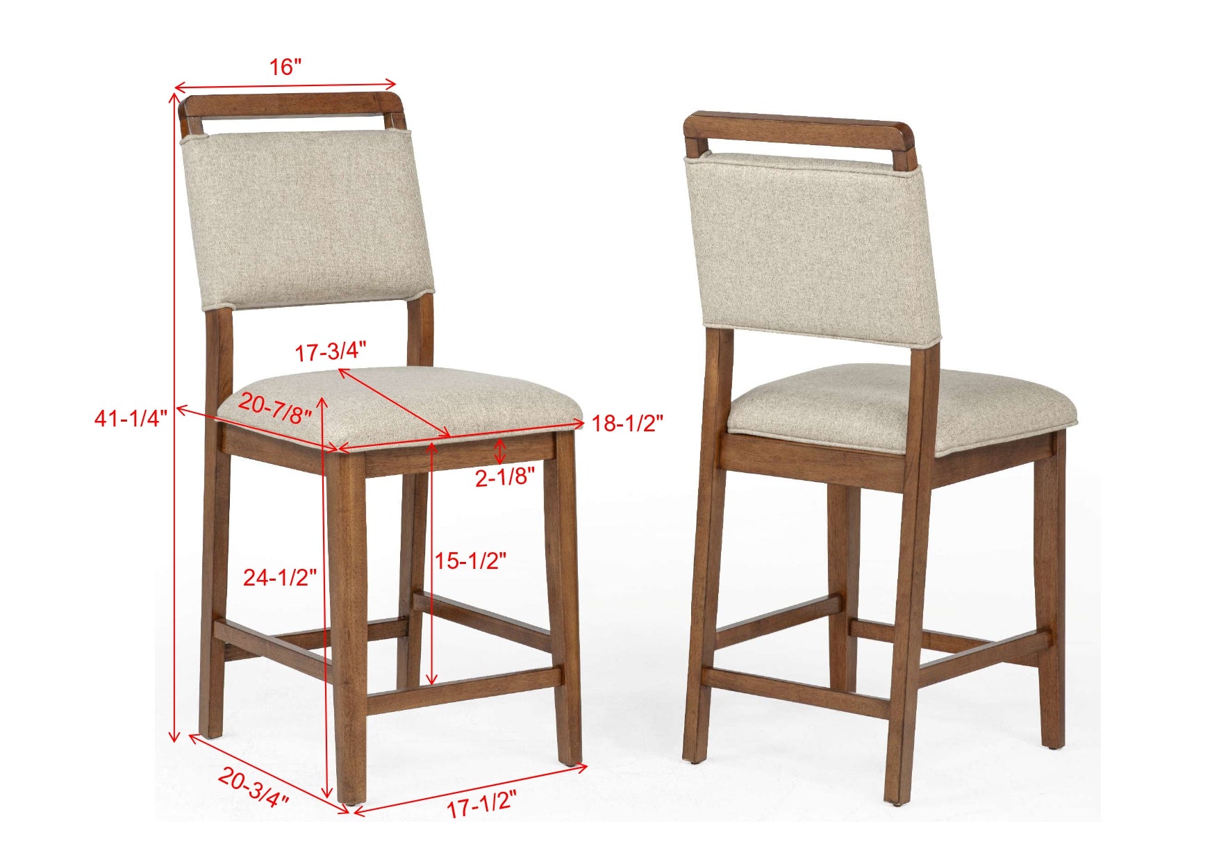 2pc Counter Height Chair Stool Fabric Upholstered with Plush Rich Wood Brown Finish Wood Frame Dining Room Wooden Furniture image 4